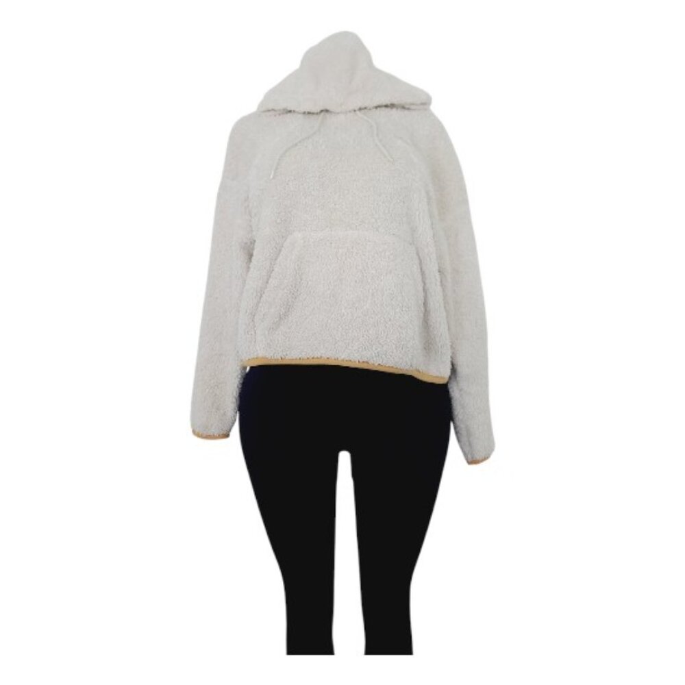 Nike Women's Beige Trim‎ Sherpa Fleece Casual Pullover Hoodie Size M